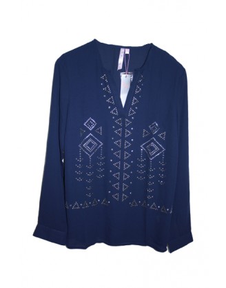 Dark blue shirt with stones in beautiful pattern